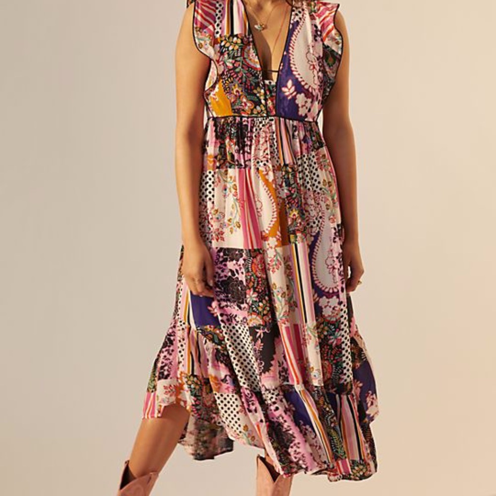 Anthropologie Ruffled Patchwork Midi Dress NWT Size 4